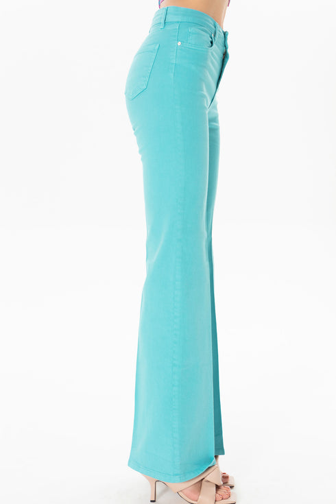 Bootcut Medium Turquoise High Waist Trousers
